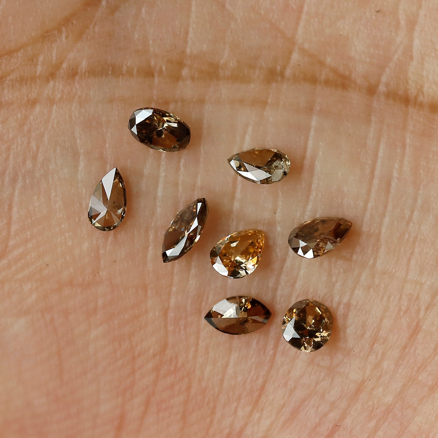 0.97 CT Natural Loose Diamond 3.5 to 4.5 MM 8 Pieces Mix Fancy Champagne Color Diamond Pear cut Marquise Shape, Oval Cut Diamond For Jewelry