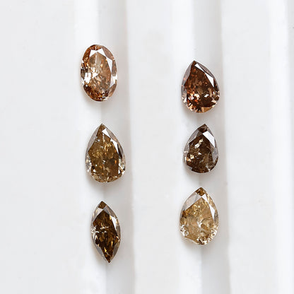 0.98 CT Natural Loose Diamonds 4.0 to 5.0 MM Mix Shape Of Fancy Diamonds Champagne Color Pear Cut, Oval Cut, Marquise Shape For 6 Pieces