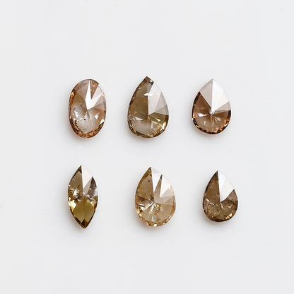0.98 CT Natural Loose Diamonds 4.0 to 5.0 MM Mix Shape Of Fancy Diamonds Champagne Color Pear Cut, Oval Cut, Marquise Shape For 6 Pieces