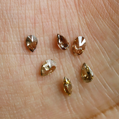 0.98 CT Natural Loose Diamonds 4.0 to 5.0 MM Mix Shape Of Fancy Diamonds Champagne Color Pear Cut, Oval Cut, Marquise Shape For 6 Pieces