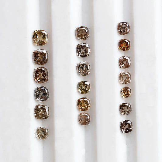 1.39 CT Modified Cushion Shape Natural Loose Diamonds 2.2 MM to 3.0 MM Champagne Color SI Clarity Diamonds For 19 Pieces