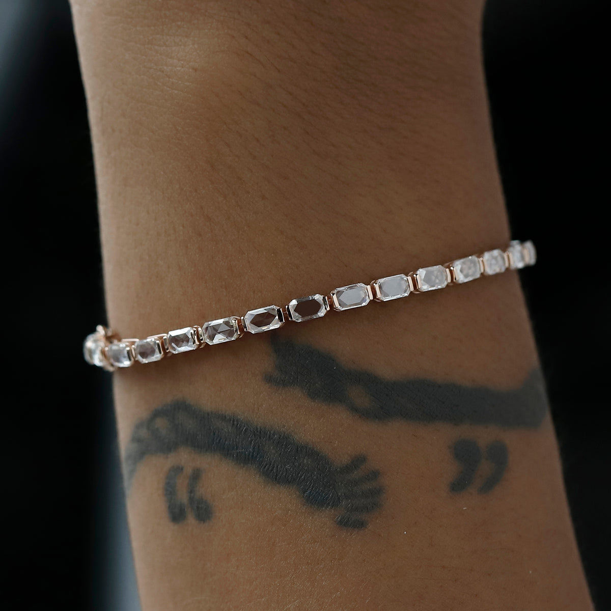 14K Rose Gold Emerald Cut Lab Grown Diamond Tennis Bracelet – 7 Inch