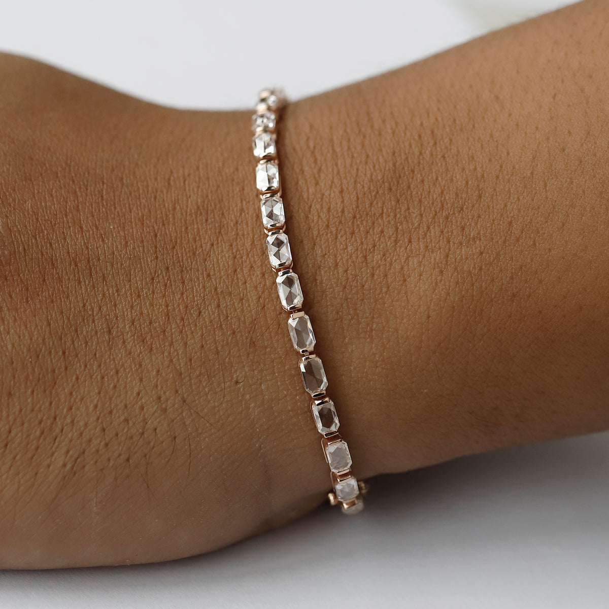 14K Rose Gold Emerald Cut Lab Grown Diamond Tennis Bracelet – 7 Inch