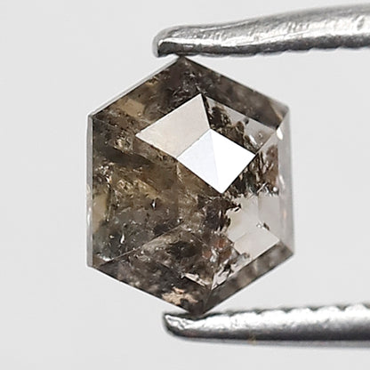 0.70 CT Hexagon Shape Salt and Pepper Diamond 5.80 MM black grey Color Loose Natural Diamond For Wedding Ring
