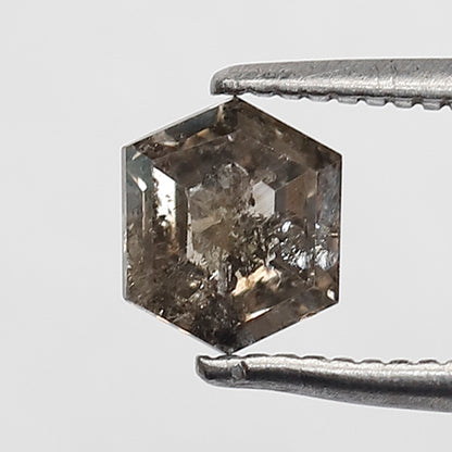 0.70 CT Hexagon Shape Salt and Pepper Diamond 5.80 MM black grey Color Loose Natural Diamond For Wedding Ring