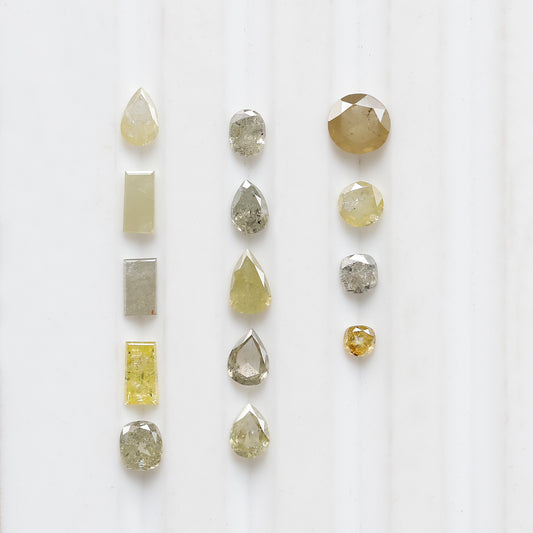 1.78 CT 2.2 to 4.5 MM Mix Shape Diamonds Milky Yellow Green color Loose Pear Cut, Round Cut, Oval Cut Diamonds 14 pieces