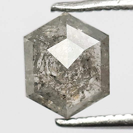 1.35 CT Natural Loose Hexagon Shape Diamond, Earth Mined Conflict Free Gray Black Salt and Pepper Diamond