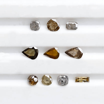 1.29 CT Natural Loose Mix Shape I2 Clarity Diamonds 2.8 to 5.0 MM Champagne Color Pear Cut Oval Cut Round cut Fancy Diamonds For 10 Pieces