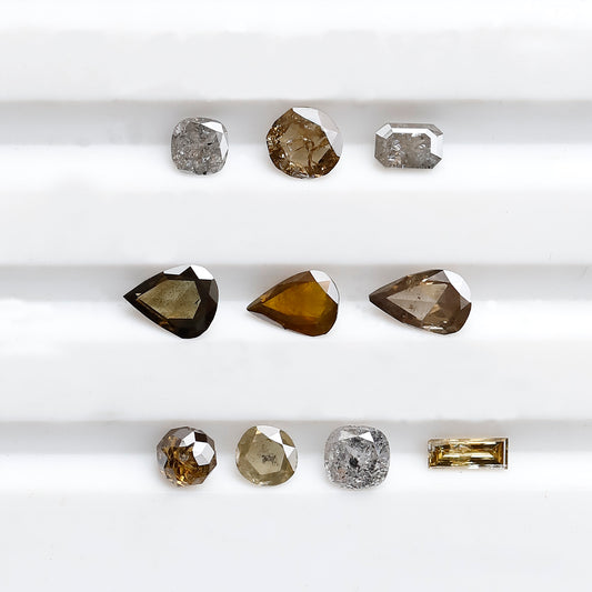 1.29 CT Natural Loose Mix Shape I2 Clarity Diamonds 2.8 to 5.0 MM Champagne Color Pear Cut Oval Cut Round cut Fancy Diamonds For 10 Pieces