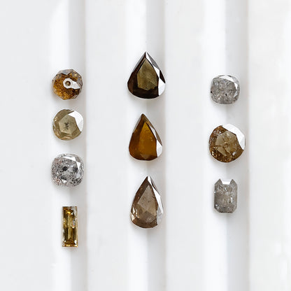 1.29 CT Natural Loose Mix Shape I2 Clarity Diamonds 2.8 to 5.0 MM Champagne Color Pear Cut Oval Cut Round cut Fancy Diamonds For 10 Pieces