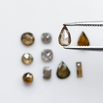 1.29 CT Natural Loose Mix Shape I2 Clarity Diamonds 2.8 to 5.0 MM Champagne Color Pear Cut Oval Cut Round cut Fancy Diamonds For 10 Pieces