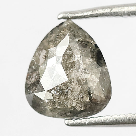 1.34 CT Natural Pear Shape Diamond, Gray Black Loose Salt and Pepper Diamond For Bridal Ring