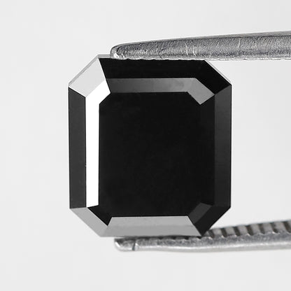 3.27 CT Natural Treated Black Diamond, Emerald Shape Loose Diamond for Engagement Jewelry