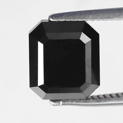 Emerald Cut Natural Treated Black Diamond 3.08 CT, 8.00 x 7.00 mm Loose Diamond for Engagement Ring Jewelry Making