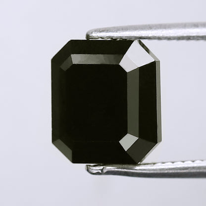 Emerald Cut Natural Treated Black Diamond 3.08 CT, 8.00 x 7.00 mm Loose Diamond for Engagement Ring Jewelry Making