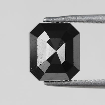 Emerald Cut Natural Treated Black Diamond 3.08 CT, 8.00 x 7.00 mm Loose Diamond for Engagement Ring Jewelry Making