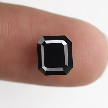 Emerald Cut Natural Treated Black Diamond 3.08 CT, 8.00 x 7.00 mm Loose Diamond for Engagement Ring Jewelry Making