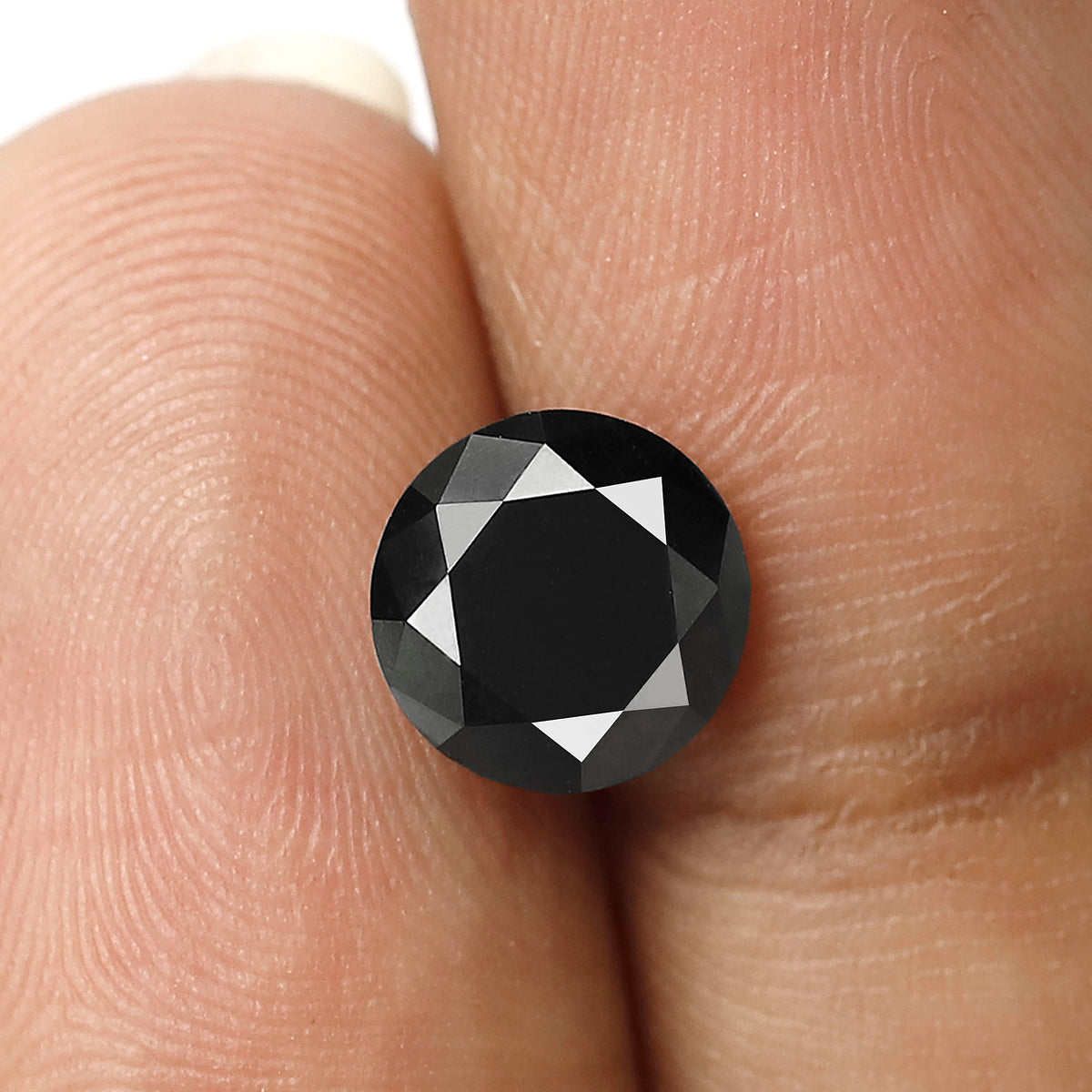 2 Carat Round Brilliant Cut Black Diamond, Heated Jet Black, 8mm Earth-Mined