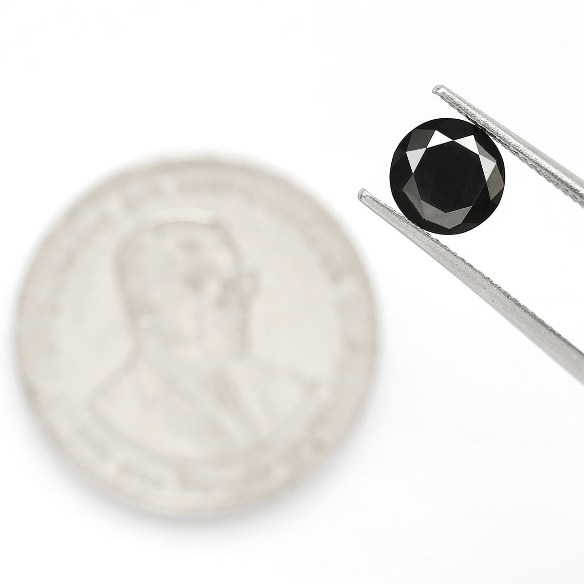 2 Carat Round Brilliant Cut Black Diamond, Heated Jet Black, 8mm Earth-Mined