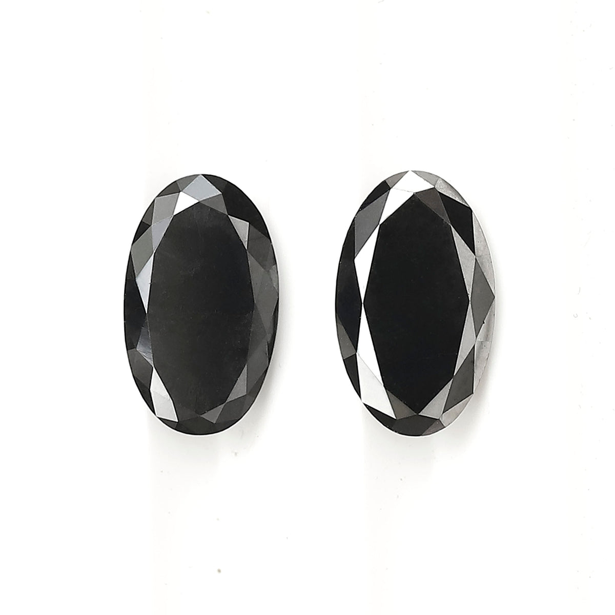 Oval Black Diamond Pair, 3.13 Carat Heated Jet Black rose Cut, 10.30mm Earth-Mined