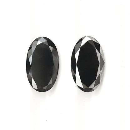 Oval Black Diamond Pair, 3.13 Carat Heated Jet Black rose Cut, 10.30mm Earth-Mined