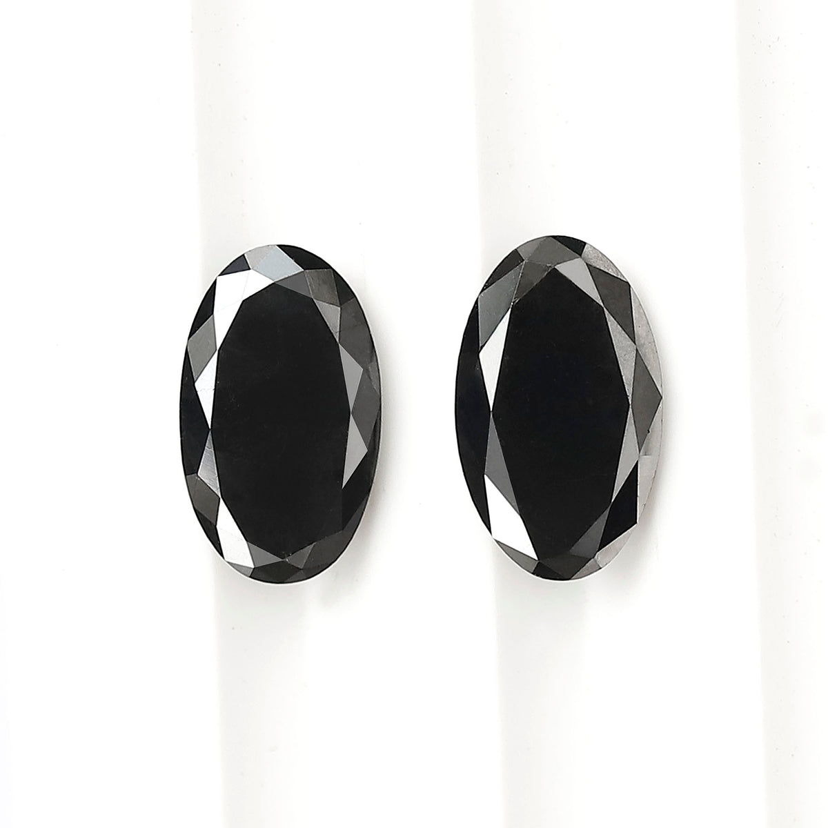 Oval Black Diamond Pair, 3.13 Carat Heated Jet Black rose Cut, 10.30mm Earth-Mined