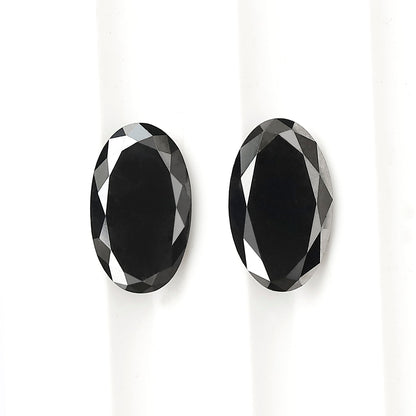 Oval Black Diamond Pair, 3.13 Carat Heated Jet Black rose Cut, 10.30mm Earth-Mined
