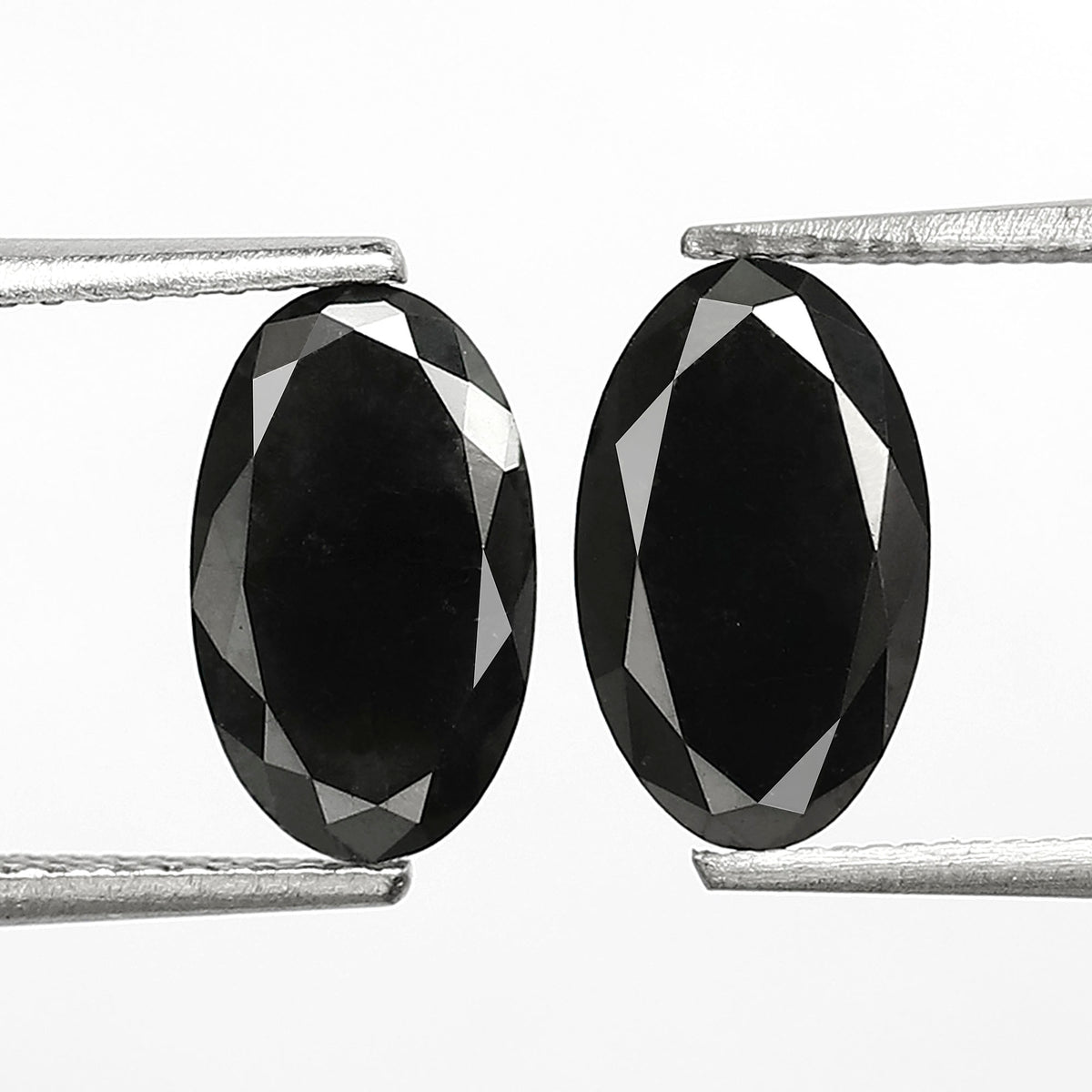 Oval Black Diamond Pair, 3.13 Carat Heated Jet Black rose Cut, 10.30mm Earth-Mined