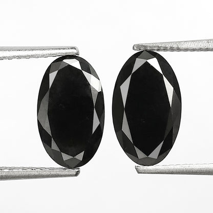 Oval Black Diamond Pair, 3.13 Carat Heated Jet Black rose Cut, 10.30mm Earth-Mined