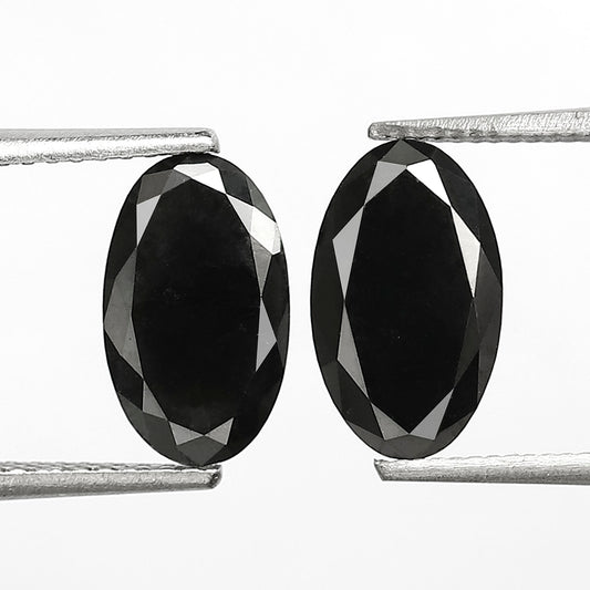 Oval Black Diamond Pair, 3.13 Carat Heated Jet Black rose Cut, 10.30mm Earth-Mined