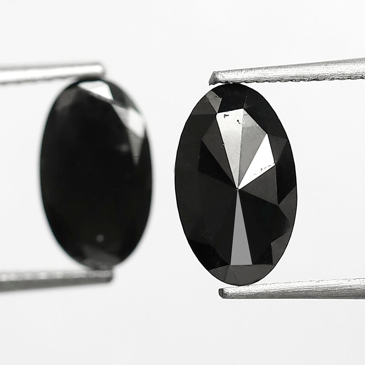 Oval Black Diamond Pair, 3.13 Carat Heated Jet Black rose Cut, 10.30mm Earth-Mined