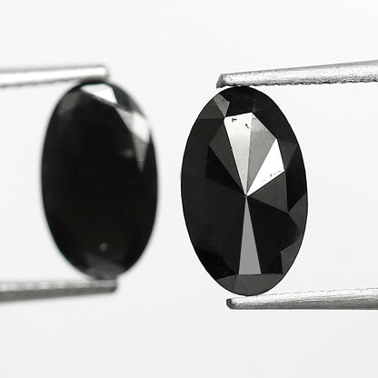 Oval Black Diamond Pair, 3.13 Carat Heated Jet Black rose Cut, 10.30mm Earth-Mined