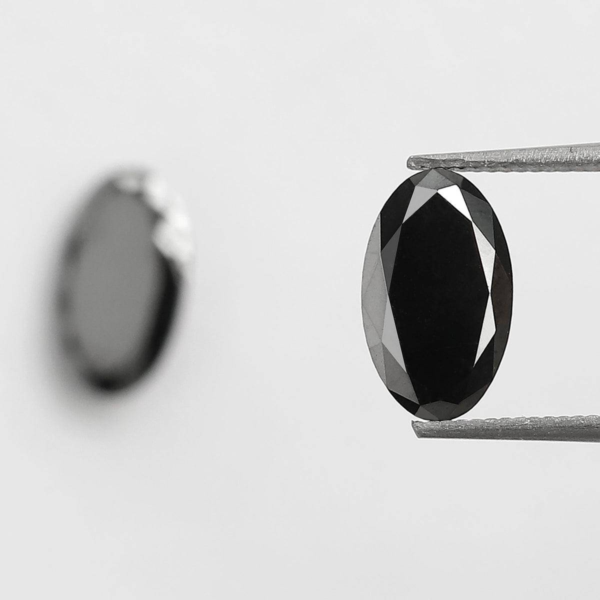 Oval Black Diamond Pair, 3.13 Carat Heated Jet Black rose Cut, 10.30mm Earth-Mined