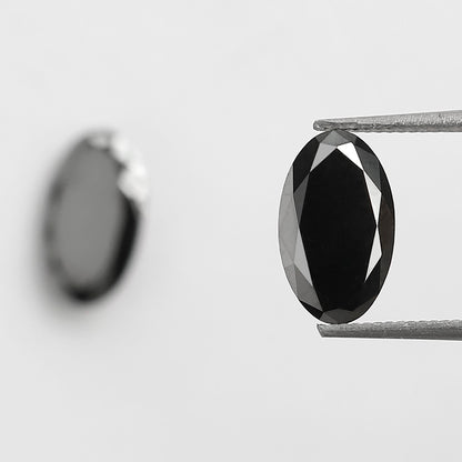 Oval Black Diamond Pair, 3.13 Carat Heated Jet Black rose Cut, 10.30mm Earth-Mined