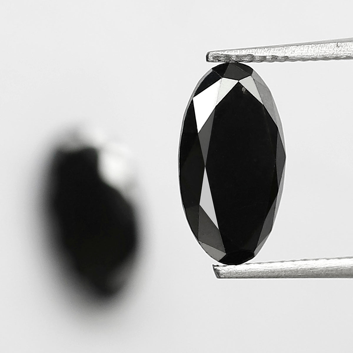 Oval Black Diamond Pair, 3.13 Carat Heated Jet Black rose Cut, 10.30mm Earth-Mined