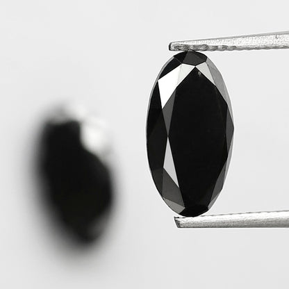 Oval Black Diamond Pair, 3.13 Carat Heated Jet Black rose Cut, 10.30mm Earth-Mined