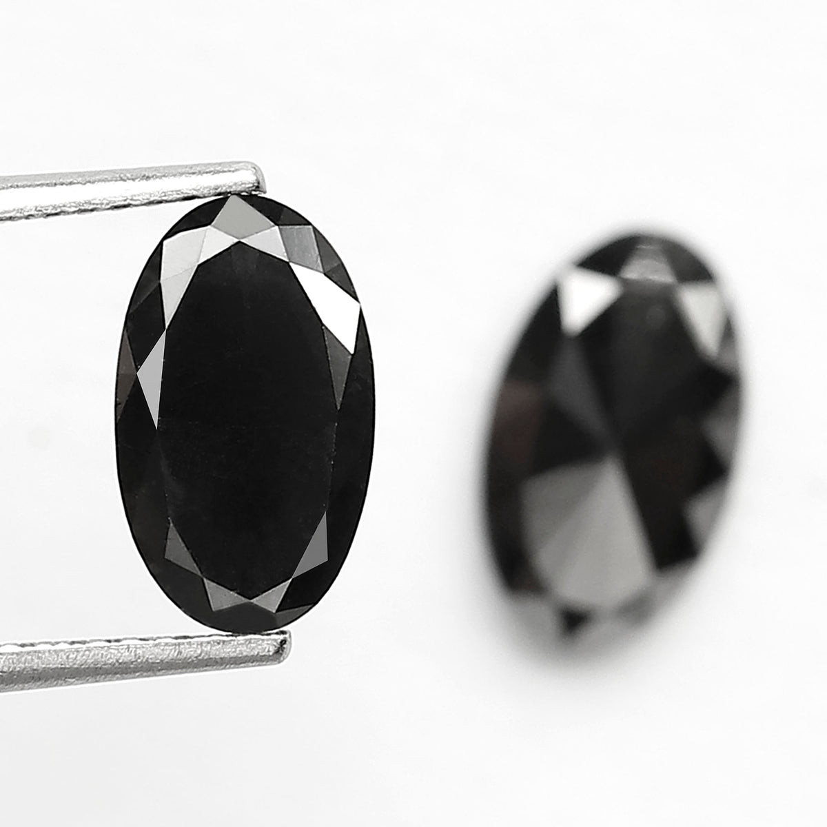 Oval Black Diamond Pair, 3.13 Carat Heated Jet Black rose Cut, 10.30mm Earth-Mined