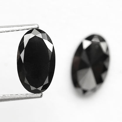 Oval Black Diamond Pair, 3.13 Carat Heated Jet Black rose Cut, 10.30mm Earth-Mined