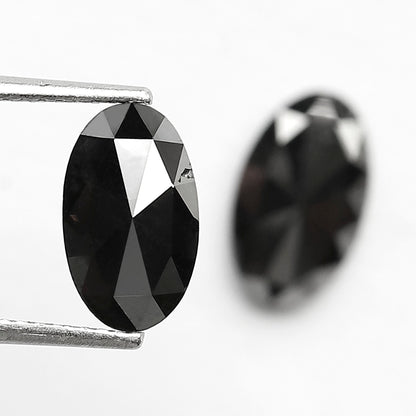 Oval Black Diamond Pair, 3.13 Carat Heated Jet Black rose Cut, 10.30mm Earth-Mined