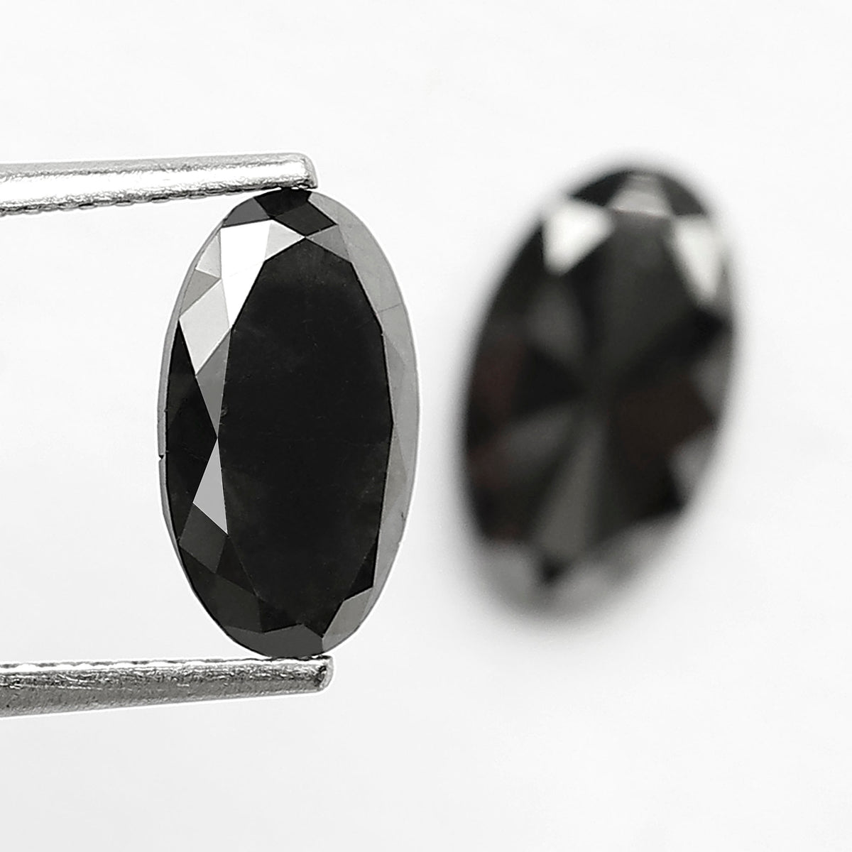 Oval Black Diamond Pair, 3.13 Carat Heated Jet Black rose Cut, 10.30mm Earth-Mined