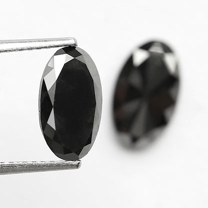 Oval Black Diamond Pair, 3.13 Carat Heated Jet Black rose Cut, 10.30mm Earth-Mined