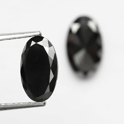 Oval Black Diamond Pair, 3.13 Carat Heated Jet Black rose Cut, 10.30mm Earth-Mined