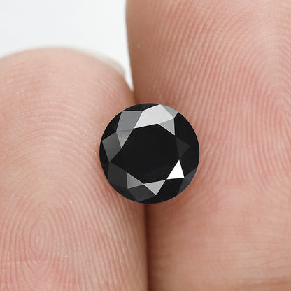 1.29 Ct Loose Black Diamond Round Brilliant Cut, 6.80 mm Natural Treated Diamond for Custom Ring Anniversary Gift