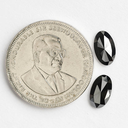 Oval Black Diamond Pair, 3.13 Carat Heated Jet Black rose Cut, 10.30mm Earth-Mined