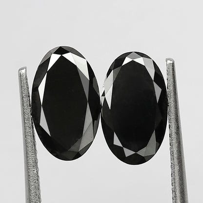 Oval Black Diamond Pair, 3.13 Carat Heated Jet Black rose Cut, 10.30mm Earth-Mined