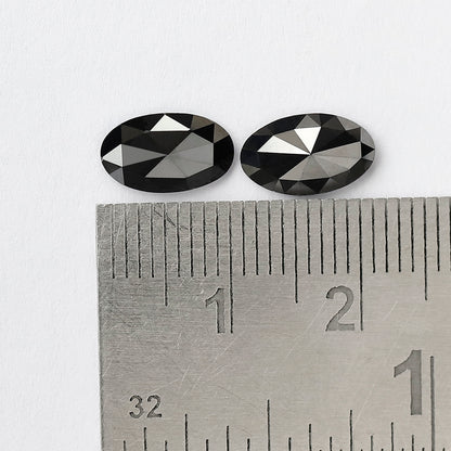 Oval Black Diamond Pair, 3.13 Carat Heated Jet Black rose Cut, 10.30mm Earth-Mined