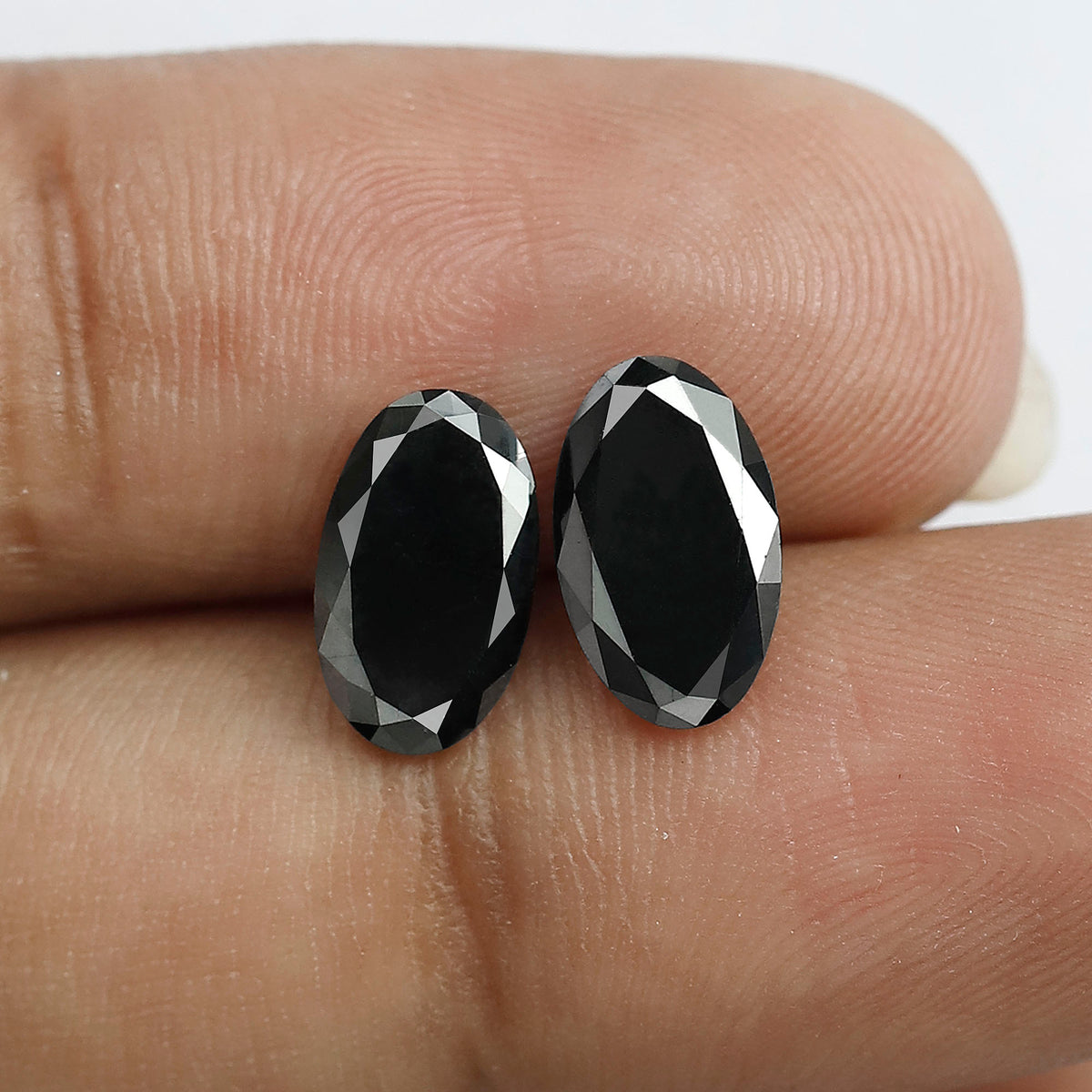 Oval Black Diamond Pair, 3.13 Carat Heated Jet Black rose Cut, 10.30mm Earth-Mined