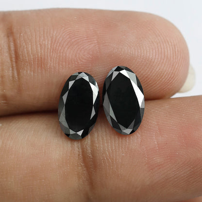 Oval Black Diamond Pair, 3.13 Carat Heated Jet Black rose Cut, 10.30mm Earth-Mined