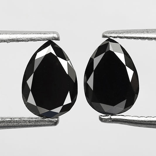 0.99 CT Pear Shape Black Diamond Pair | Earth Mined Natural Treated Loose Diamonds for Earrings Making