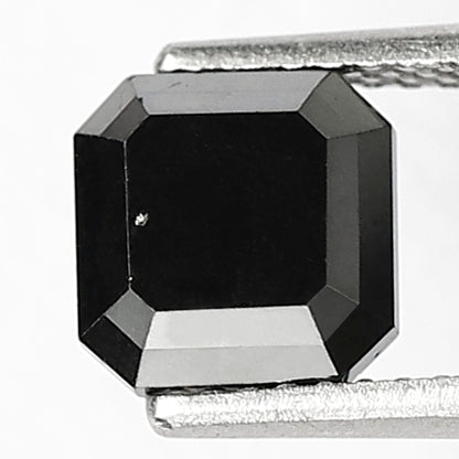 1.98 Carat Asscher Cut Black Diamond, Heated Jet Black, 6.70mm